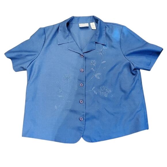 Alfred Dunner Short  Sleeve Embroidered Button down Y2K Linen Plus Petite 16P - Picture 1 of 3